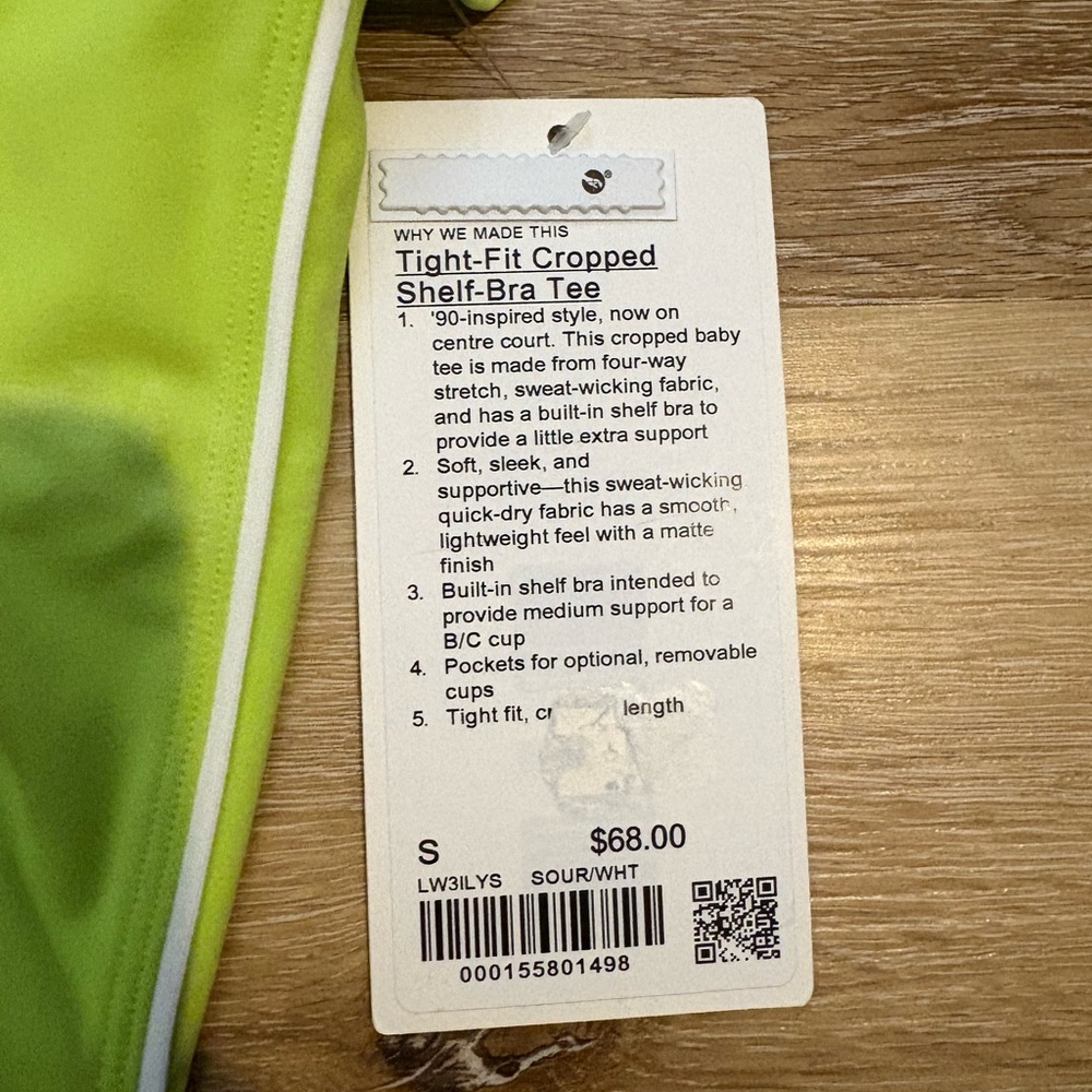 Lululemon Tight-Fit Cropped Shelf-Bra T-Shirt, B/C Cup NWT in Sour Grape / White - Picture 4 of 5